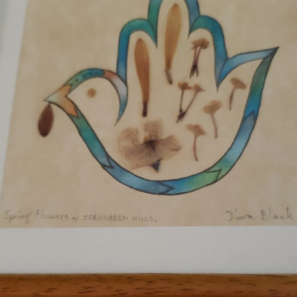 Vtg Hamsa Hand Painted Authentic Spring Flowers N Jerusalem Hills By Divora Blak - Picture 3 of 6